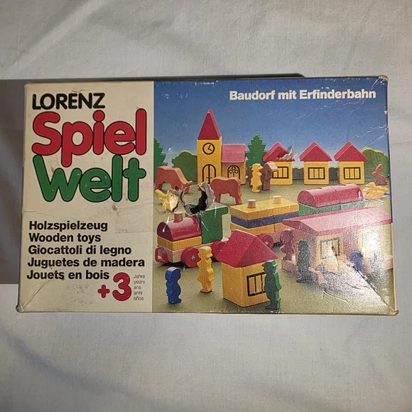 Vintage Lorenz Spielwelt Wooden Village And Train Building Set 70s West Germany - Picture 3 of 16